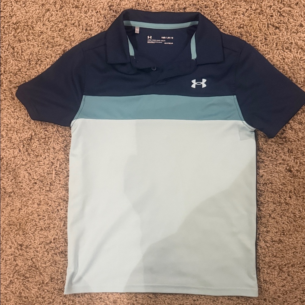 Under Armour Boy’s Navy and Light Blue Colorblock Polo